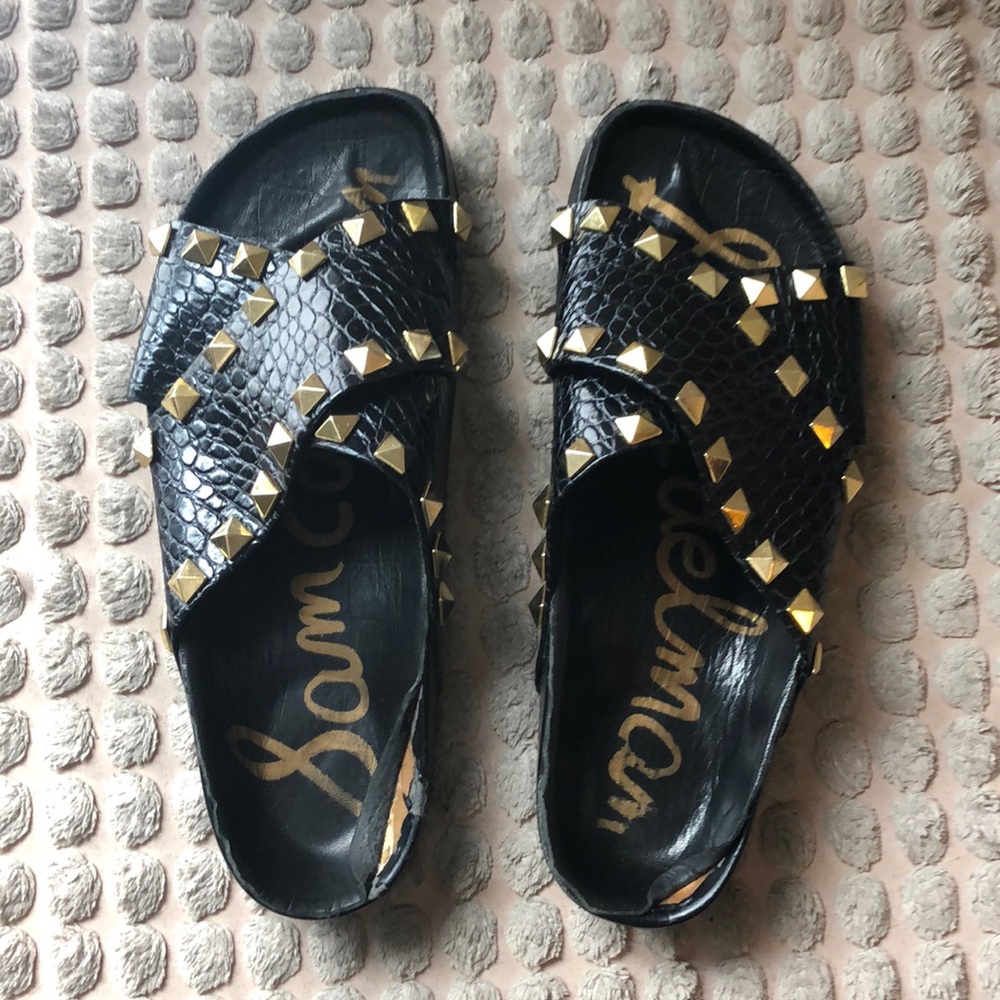 Sam Edelman studded slip-on sandals. 7.